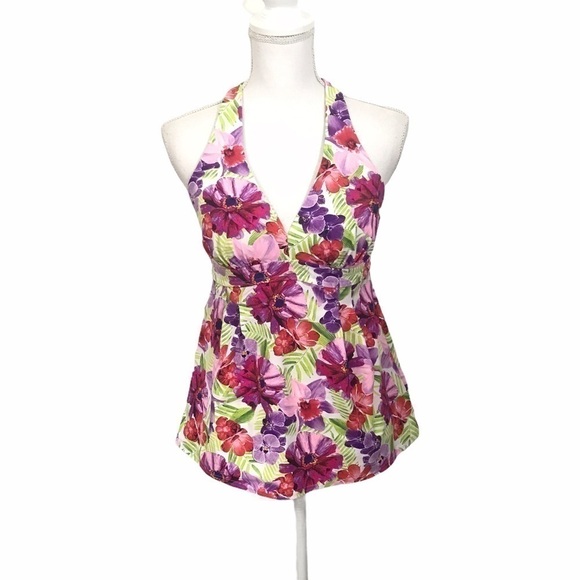 Lands End Floral Racerback Tankini Swim Top - Picture 1 of 9
